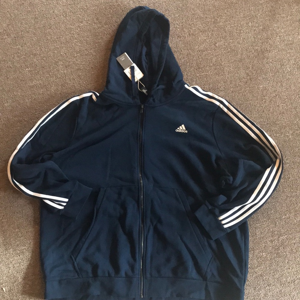 Essentials Cotton 3 Stripe Full Zip Hoodie